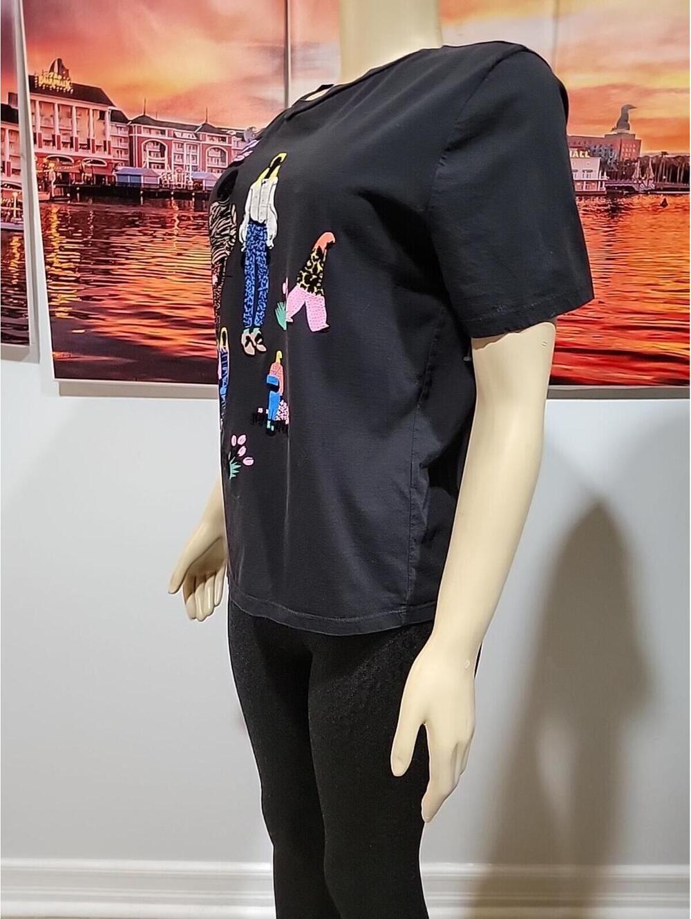 Zara Graphic Black Colorful The Garden T-shirt Size L Velvet Fashionista #C - Picture 4 of 6
